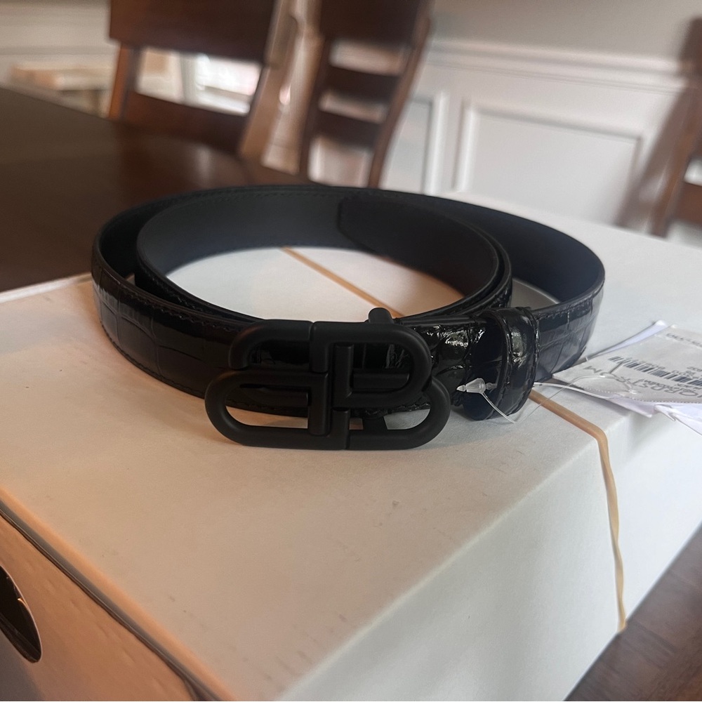 NWT Balenciaga bb logo buckle croc embossed patent leather belt size 95
